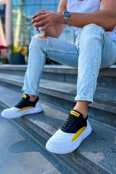 Paolo Zaccardi P115 Literide - Ορθοπεδική σόλα Casual Ανδρικά αθλητικά παπούτσια CBT Λευκό/Κίτρινο/Μαύρο