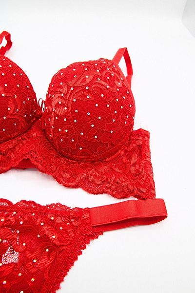 Tılsım Lingerie Thin Strap Sprayed Rhinestoned Lace Bra Set 105