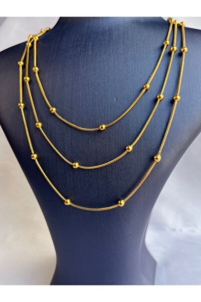 DMR AKSESUAR Üçlü Topçuk Çelik Üzeri Altın Kaplama Kolye