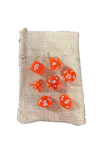 Le Majeur 7-Piece DND Frp Dice Set - Dungeons And Dragons Desktop Gaming Dice, Transparent Orange Pouch Gift