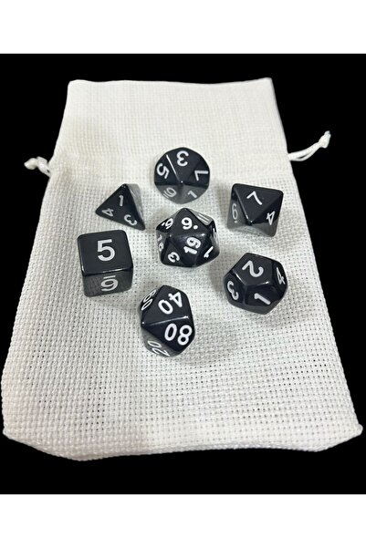 Le Majeur DND Frp Zar Seti 7li Set Dnd Zarı Dungeons And Dragons Masaüstü Oyun Zarı Siyah KESE HEDİYE