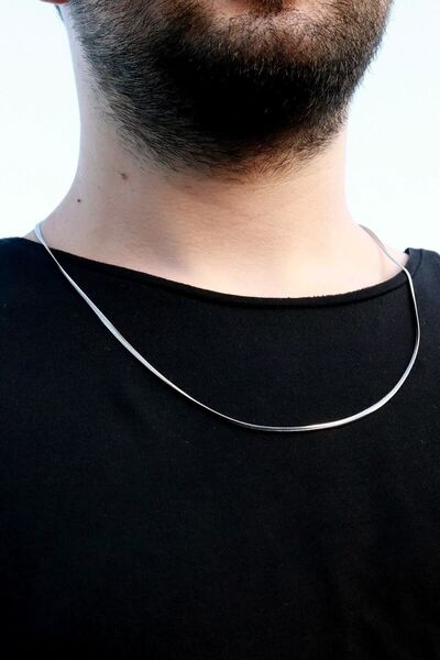 Baykuş Erkek Gri Balık Sırtı Çelik Zincir Kolye