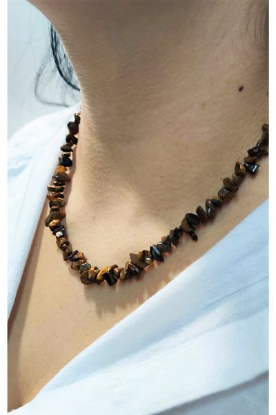 Armis Tiger Eye Natural Cracked Stone Necklace Bracelet Set.