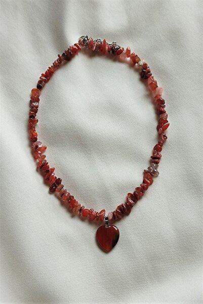 badeaccessories Sertifikalı Akik Kırıktaş Doğaltaş Kalp Kolye