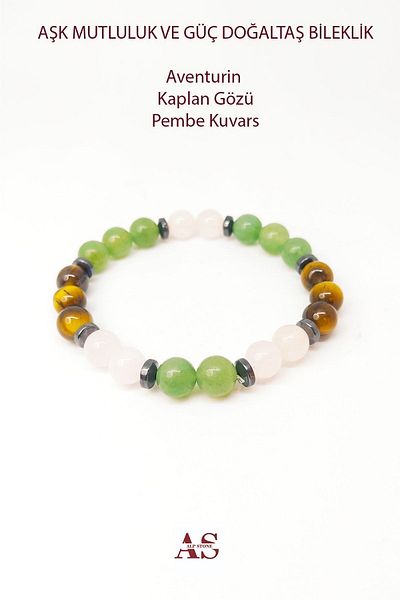 Armis 8 mm Mixed Natural Stone Love Power and Happiness Bracelet