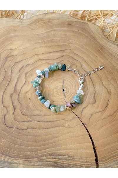 SARRAF DOĞALTAŞ Handmade Women's Cracked Stone Indian Agate Natural Stone Bra...