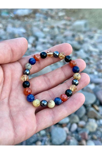 Gökçeada 8mm Virgo Certified Natural Stone Bracelet - Yemeni Agate Citrine Sodalite Obsidian M.Opal Hematite
