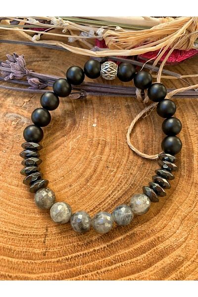 AYZE DOĞALTAŞ Labradorite, Onyx and Hematite Bracelet