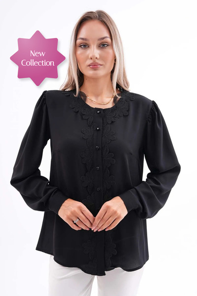 Loom Boutique Kadın Büyük Beden Hareketli Güpür Dantelli Gömlek G0056