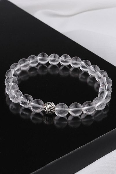 Armis 8 Mm Natural Stone Crystal Quartz Stone Bracelet (Clear Balance and Purification Stone)