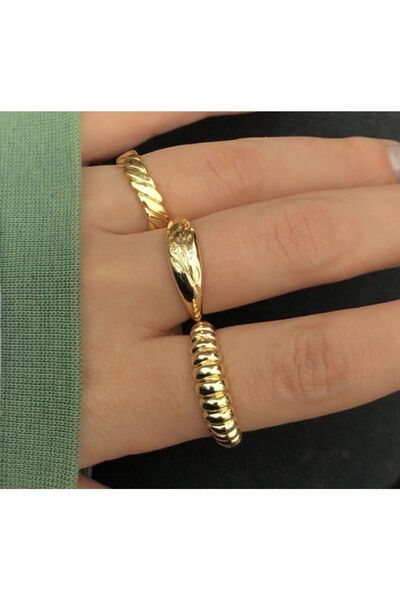X-Lady Accessories 3’lü Kombin Gold Kombin Yüzük Seti