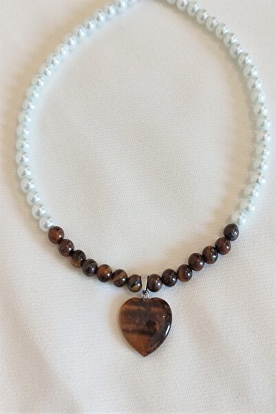 Generic Brand 6 mm Heart Eye Pattern - Glass Pearl Natural Stone Choker Necklace