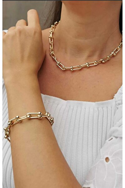 AG ACCESSORİES ÇELİK GOLD TİFFANY KOLYE BİLEKLİK SET