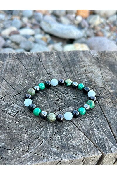 Gökçeada 8mm Scorpio Highlight Natural Stone - Malachite, Aquamarine, Granate, Garnet, Obsidian, Turquoise and Hematite