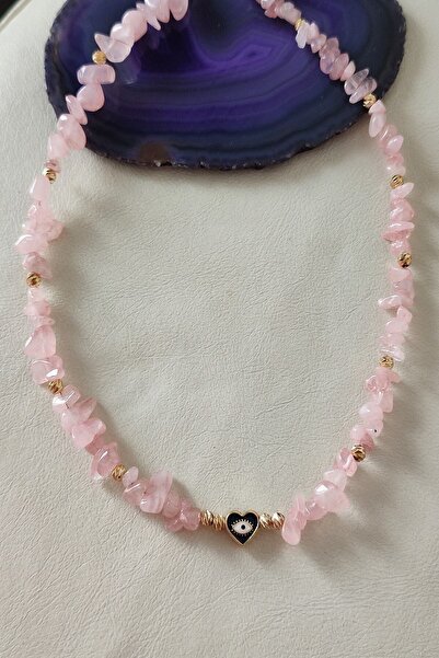 badeaccessories Sertifikalı Pembe Kuvars Kırıktaş Kolye