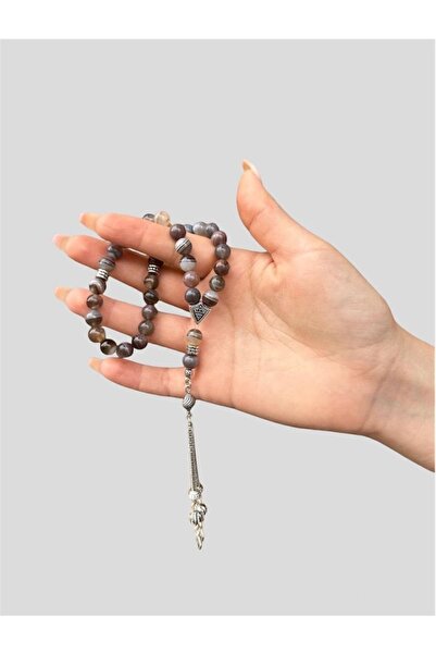 Asya Gems Mărgele de rugăciune din piatră naturală de agat Botswana, tăiate î...
