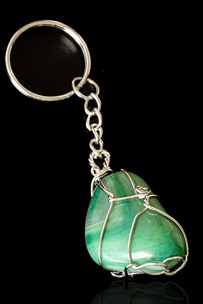 Tesbih Atölyesi Certified Wire Wrapped Green Agate Stone Keychain