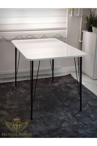 BY HAKAN AŞKIN Siyah Ayaklı 70x110 Cm White Eclipse 2024 Mutfak Masası Çalışm...