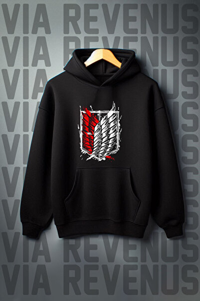 Vordevia Attack on Titan Štampano Crna Sa kapuljačom Oversize kroj Dukserica ...