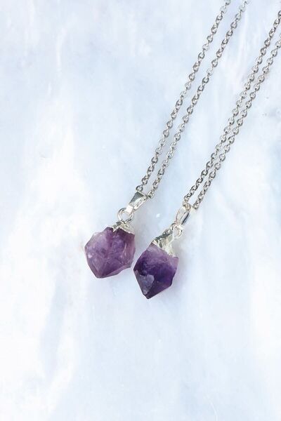 lepidolit Doğal Taş Ham Ametist Kolye