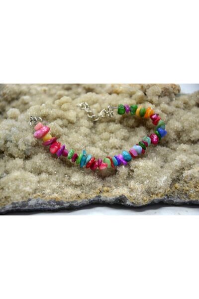 SARRAF DOĞALTAŞ Handmade Colorful Mother of Pearl Broken Natural Stone Bracelet