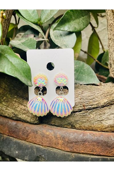 1PARÇAMAVİ Studded White Pearl Sea Shell Mermaid Hole Ear Studded Bridal Earrings
