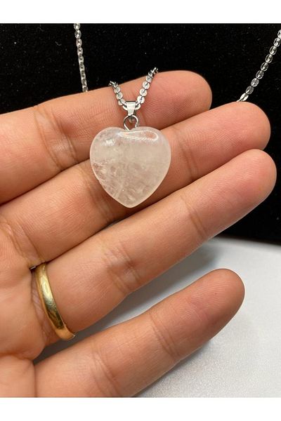 Moonstar Jewelry قلادة من حجر الكوارتز الكريستالي الطبيعي على شكل قلب