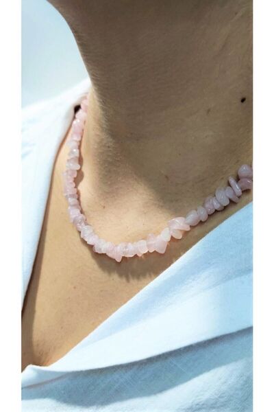 Armis Pembe Kuvars Doğal Kırıtaş Kolye Bileklik [set]