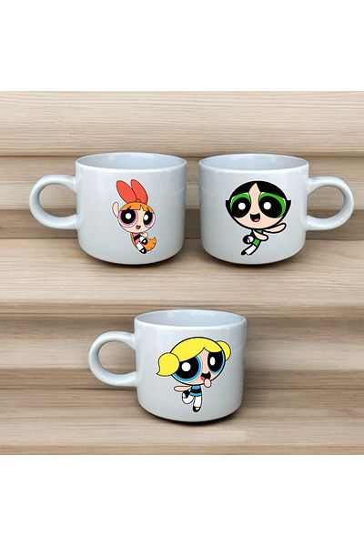 D&Y GAUDERY نمط Powerpuff Girls - مجموعة أكواب بورسلين عالية الجودة مكونة من 3 قطع