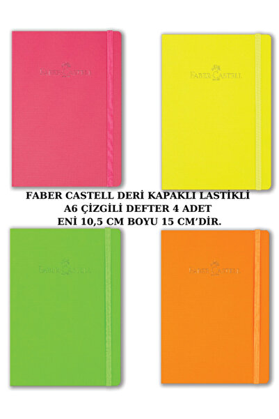 Faber Castell NEON SUNİ DERİ A6 LASTİKLİ 80 YP. ÇİZGİLİ – 4 RENK