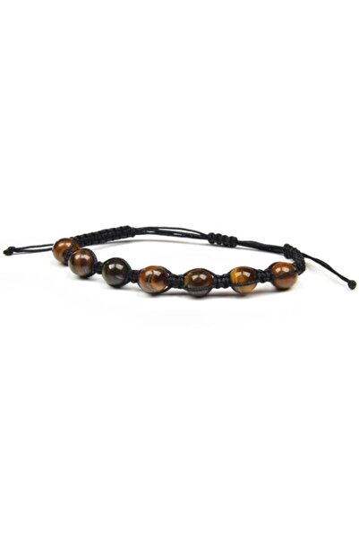 Dcstore Gerçek Doğal Taş Kaplan Gözü Taşı Makrome Örgü Bileklik