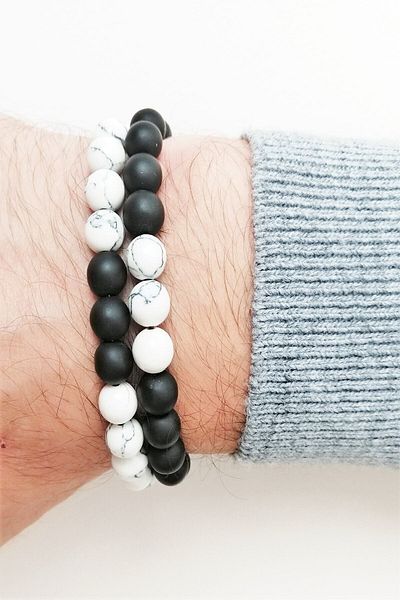 Atlantis Men's Bracelet - Onyx Natural Stone Howlite