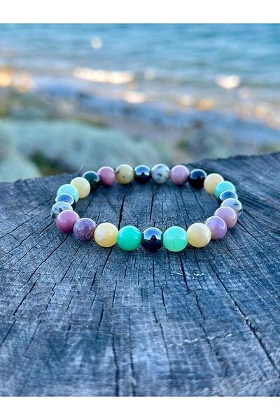 Gökçeada 8mm Crab Zodiac Certified Natural Stone Bracelet - Chrysoprast/Aragonite/Turmaline/M.Opal/Rodonite/Hematite