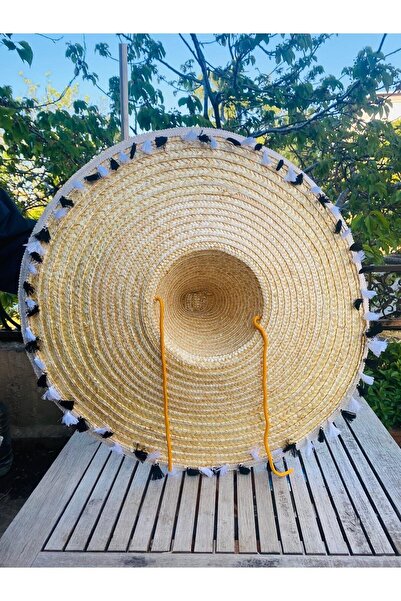 AKTEZ-EL Pălărie originală mexicană - paie mare, alb-negru