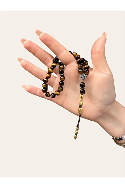 Asya Gems Mărgele de rugăciune din piatră naturală Ochi de Tigru, tăiate în f...