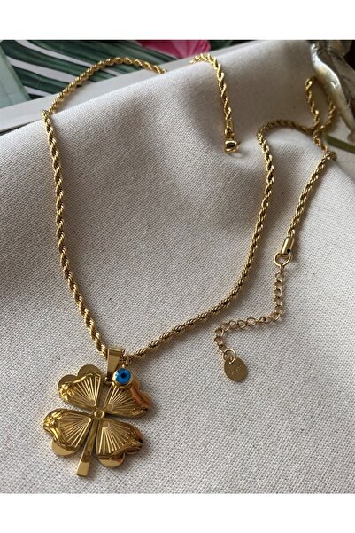 Goldline Çelik Kolye Burgulu Zincir Büyük Yoncalı 65 Cm