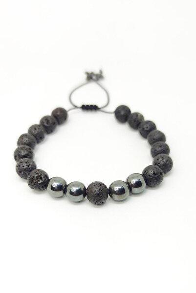 Armis Hematite Stone Natural Stone Macrame Braided Unisex Adjustable Bracelet