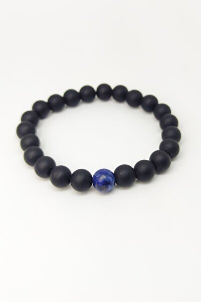 Armis Unisex Black Matte Onyx - Sodalite Single Stone Natural Bracelet