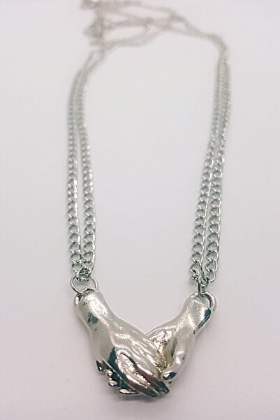 Kardeş Bijuteri Mıknatıslı El Ele Tutuşan Çift Sevgili-arkadaşlık Kolyesi 2'li Gümüş Rengi -40