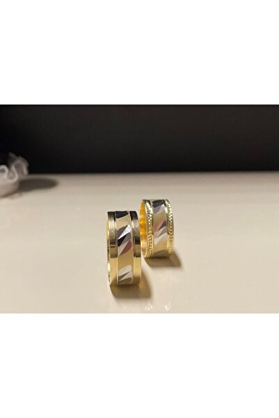 Üresinler Kuyumculuk Beyaz Altın Detaylı Alyans 8mm 14 Ayar Altın