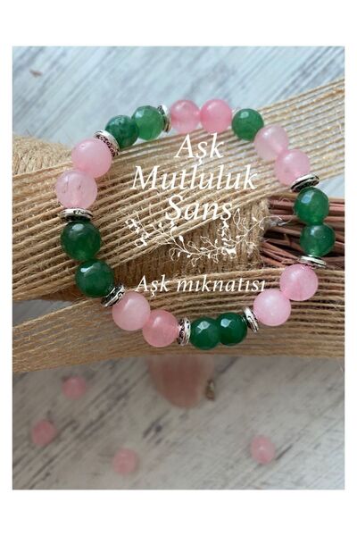 Melek Bozkurt Aşk Ve Şans Mıknatıs Bilekliği Doğal Taş Pembe Kuvars Ve Yeşim ...