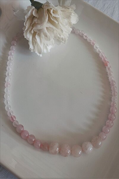 badeaccessories 6, 8, 12 Mm Pembe Kuvars Doğaltaş Kolye
