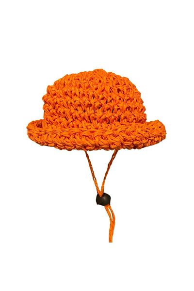 designbyasu Orange Straw Small Breed Dog Hat - 13cm