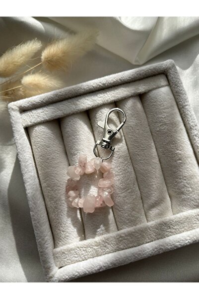 PelvedDesign سلسلة مفاتيح من حجر الكوارتز الوردي الطبيعي