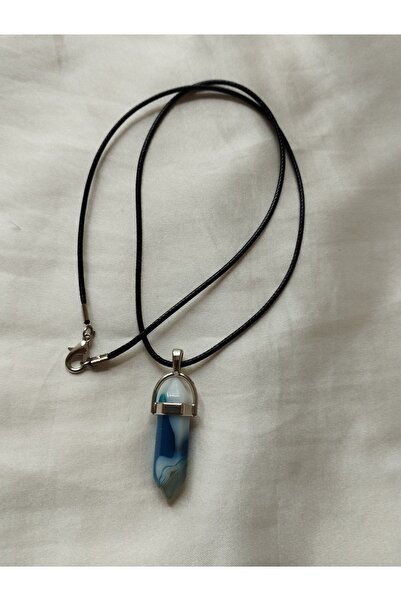 Galibarda Blue Agate Natural Stone Pandula Pendant with Leather Cord