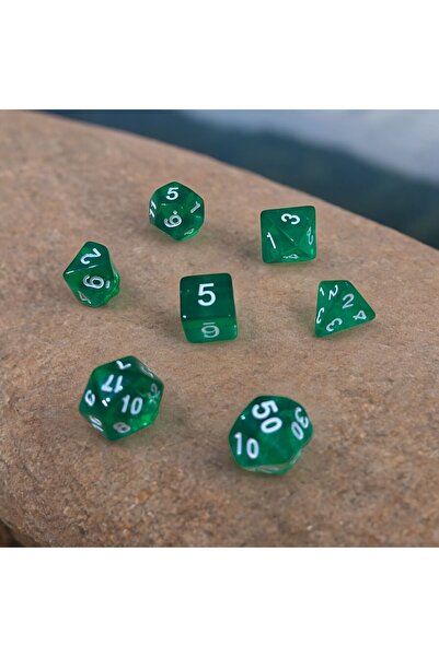 Le Majeur DND Frp Zar Seti 7li Set Dnd Zarı Dungeons And Dragons Masaüstü Oyun Zarı Şeffaf Yeşil KESE HEDİYE