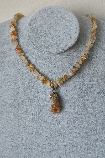 badeaccessories Certified Citrine Cracked Stone Natural Stone Citrine Pendant Necklace