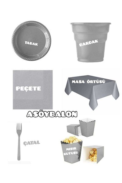 asöy Γενέθλια μιας χρήσης Ασημένιο πιάτο Κύπελλο Πιρούνι Χαρτοπετσέτα Καλαμπόκι Κουτί Σετ τραπεζομάντιλο μιας χρήσης