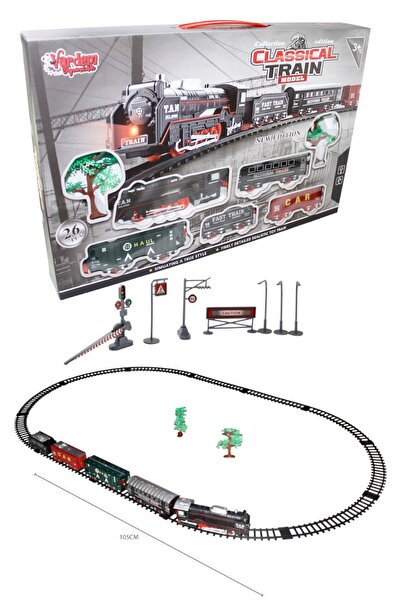 Oyuncakfabrikasi 26 Parça Işıklı ve Sesli Klasik Model Tren Seti