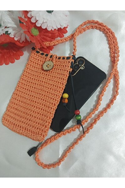 sorte store Makrome İpten El Örgüsü Handmade Turuncu Yandan Hakiki Deri Bağla...